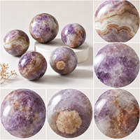 Sphère d'améthyste naturelle polie, boule de cristal violette avec bandes d'agate uniques pour la décoration intérieure, la méditation et la collection