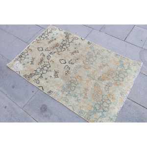 Alfombra Turca de 2.5x3.9 pies, Alfombra Pequeña Vintage, Alfombra con Bordes Marrones y Azules - Product Image 3