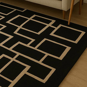 Juego de alfombra de área de lujo de tamaño personalizado, alfombra hecha a mano geométrica negra y Beige de lana de Nueva Zelanda, alfombra moderna contemporánea hecha a mano para el hogar - Product Image 3