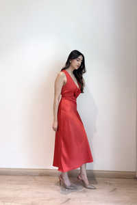 2025 New Stylish Trending Luxury Women's Modern <b>Dress</b> Deep V-Neck Satin Maxi with Flower detailing Casual <b>Dresses</b> For Party - Product Image 2