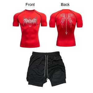 Conjunto de rendimiento 2 en 1 Camiseta y pantalones cortos impresos por sublimación 3D de algodón transpirable para hombres Estilo de verano personalizado - Product Image 1