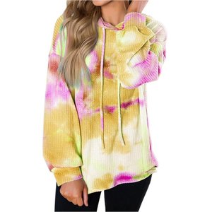 Tye Dye Faux Fur Fluffy Hoodie para niños Moda para hombres Bolsillo de canguro Venta al por mayor Estilo americano Hombro suelto Tie Dye Hoodie - Product Image 6