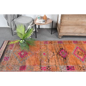 Tapis Vintage en Laine Bohème Turque 27x12.3ft Orange & Rose Design Patchwork Surdimensionné avec Support en Latex - Product Image 2