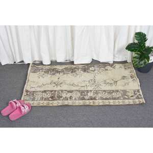 Tapis Vintage en Laine Turque de 2X3,5 Pieds, Patchwork Beige et Marron, Tissage Plat pour Décorations de Salon, Support en Latex - Product Image 4