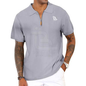 เสื้อโปโลมีซิปแขนสั้นสำหรับผู้ชาย, เสื้อคอตตอน100% เสื้อเจอร์ซี่ลายถักเสื้อตีกอล์ฟลำลองแฟชั่นแบบถักลายพื้น - Product Image 1