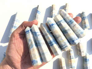 Venta al por mayor de cristal natural azul Scheelite obelisco Torre estilo Feng Shui piedra tallada semipreciosa para la decoración del hogar amor curativo - Product Image 3