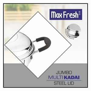 Maxfresh Extra Deep Multi Kadai, design moderne en acier inoxydable, compatible gaz et induction, avec couvercle à fond sandwich, utilisable avec 3 plaques - Product Image 3