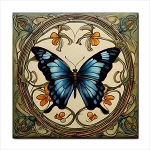 Azulejo de cerámica Art Nouveau de mariposa azul decoración del hogar Backsplash - Product Image 1