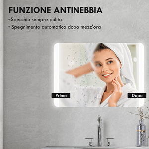 HOMCOM-Espejo de baño con 3 luces LED de temperatura, Interruptor táctil y antivaho, 70x50cm - Product Image 6