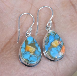 Boucles d'oreilles en cuivre turquoise nacré, argent sterling 925, bijoux en pierres précieuses faits à la main pour femmes, vente en gros - Product Image 4