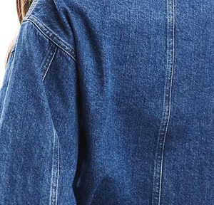 Women Denim Jacket Collarless <b>Balloon</b> Sleeve Indigo Wash Round Neck Midseason Layering Button Placket Wholesale Casual Chic - Product Image 6