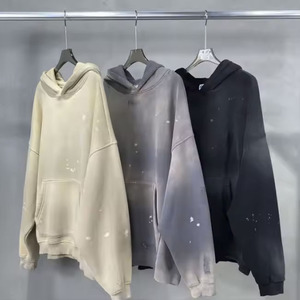 Vente en gros de sweat à capuche pour hommes personnalisé de haute qualité 100% coton Spray Bay blanc irrégulier Ulster usé lavage ancien - Product Image 4