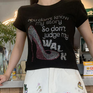 T-shirts col rond respirants brodés vintage et unis pour femmes, dernière conception, vente en gros - Product Image 2