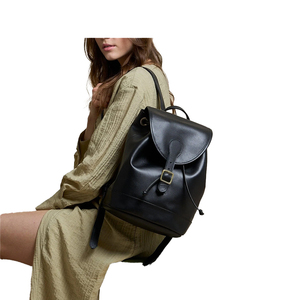 Sac à dos de plein air décontracté à dessus roulé grande capacité sac de voyage à fermeture éclair toile couture cuir pour la randonnée - Product Image 3