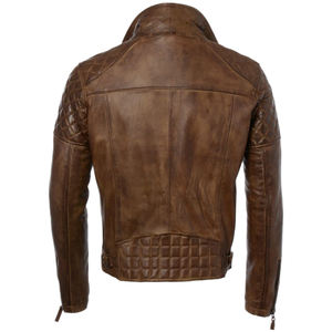 Vente en gros Personnalisé Veste de motard en cuir suédé marron de haute qualité pour hommes en cuir d'agneau véritable avec col montant - Product Image 2