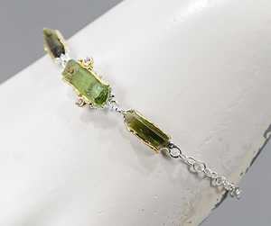 Tourmaline chain link <b>bracelet</b> <b>for</b> women chrome diopside raw gemstone jewelry 925 sterling silver gift mom wife July birthstone - Product Image 6