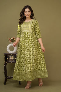 Vestido largo de calidad superior, bordado de secuencia, trabajo lateral, telar manual Dori, fabricante indio - Product Image 3