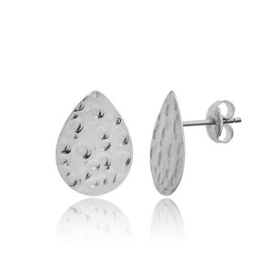 Gota de agua forma martillado pendientes simple Stud pendiente turco venta al por mayor hecho a mano pendientes de plata de ley 925 - Product Image 5