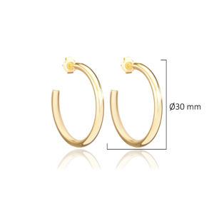 Pendiente de aro de diseño liso de 30mm, enorme, elegante, moderno, hecho a mano, venta al por mayor, joyería fina de plata 925 turca - Product Image 4