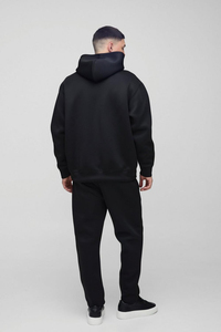 High Quality <b>Black</b> Oversized Bonded Scooba Hooded Tracksuit Drop Shoulder Hoodie <b>Slim</b> Fit Jogger Set Winter Printed Plus Size - Product Image 3