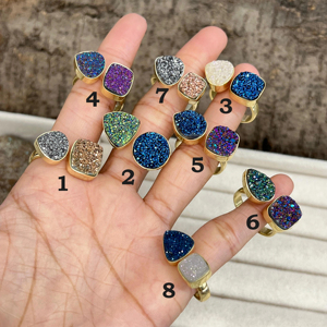 Nouveau design Boho Collection fait à la main naturel 2 pierres Druzy 925 argent Sterling réglable bague de bijoux fins pour le désherbage de fête - Product Image 1