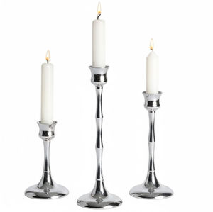 Ensemble de 3 élégants bougeoirs en métal plaqué argent, chandelier, support de bougie pour mariage, décoration de la maison, fournitures pour les fêtes - Product Image 1