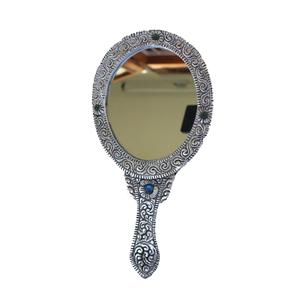 Oxidized Metal Oval Pocket Or Vanity <b>Mirror</b> Silver Finish Decorative Antique Traditional Gift Item Showpiece - Product Image 1