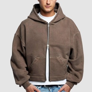 Custom Men's Winter Hoodie 100% Cotton Heavyweight Regular Fit <b>Fleece</b> Pullover Drop Shoulder Boxy Eco-Friendly Breathable Acid - Product Image 2