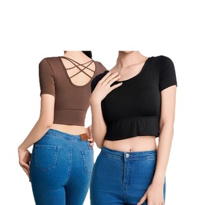 Top corto de alta calidad al por mayor para mujer, camiseta sin mangas de algodón cómoda, logotipo personalizado, gimnasio, de talla grande, incluye conjuntos de Sujetador deportivo para niñas - Product Image 3