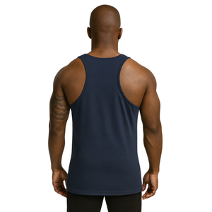 Débardeur de musculation bleu marine pour homme, coupe ajustée, sans manches, veste de sport, vêtements d'entraînement de fitness - Product Image 2