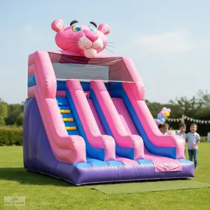 Tobogán Inflable Comercial con Temática de la Pantera Rosa, Tobogán Grande de PVC para Exteriores con Doble Carril, Equipo de Juegos Inflable - Product Image 1