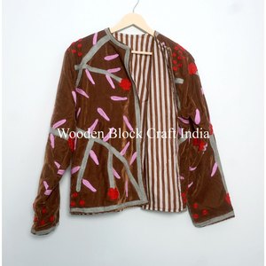 Veste en velours tricoté en coton brodé floral en gros, écologique, pour femmes, faite à la main, style suzani, manteau d'hiver ethnique pour femmes - Product Image 6