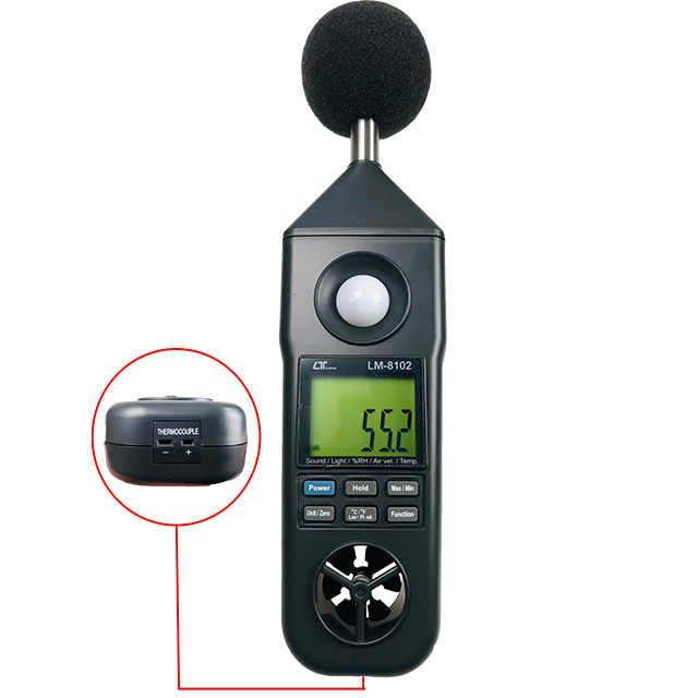 LUTRON LM-8102 Suara Digital, Anemometer, % RH, Temp. Tipe K, Light Meter,