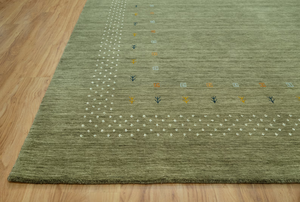 Tapis en laine vert olive noué à la main, style persan minimaliste, grand tapis de sol, décoration d'intérieur confortable 3024 - Product Image 2