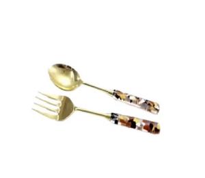 Ensemble de 2 couverts à salade en acier inoxydable, cuillère et fourchette en or fantaisie - Product Image 2