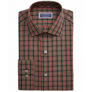 Camicia Classica da Uomo in Tartan, Vestibilità Regolare, Elasticizzata, Antipiega, in Popeline, Formale Rossa, Taglia 17, Autunno - Product Image 1