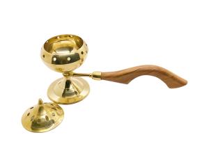 Brûleur d'encens en acier inoxydable de style arabe avec manche en bois pour le parfum de maison Bakhoor Brûleur d'encens couleur or Bakhoors - Product Image 2