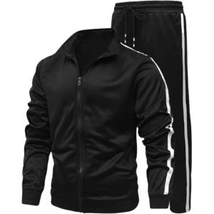 Haute qualité hommes athlétique 2 pièces survêtement ensembles survêtement pleine fermeture éclair entraînement sport ensemble vêtements de sport survêtements 100% Polyester - Product Image 3