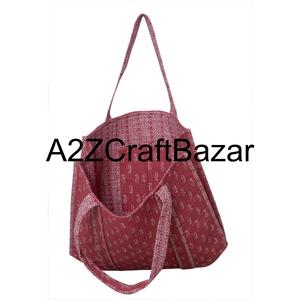 Bolsa de Mano de Hombro Acolchada de Algodón Hecha a Mano para Mujer, Ecológica, Estilo Bohemio Indio, para Compras, con Asas Largas y Rayas - Product Image 3