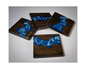 El mejor posavasos de té redondo hecho a mano, posavasos de resina con patrón de diamante de madera, Juego de 4 para oficina y hogar de STAR CRAFTS INDIA - Product Image 4