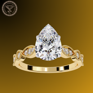 <b>Vintage</b> 1.30 CTW Pear Lab Grown Diamond <b>Ring</b> with 10K / 14K / 18K <b>Gold</b> Options High Quality Luxury Wedding Engagement <b>Ring</b> - Product Image 1