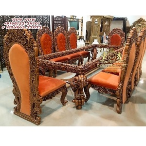 Juego de mesa de comedor tradicional de lujo, tallado a mano, doble tallado francés, conjunto de mesa de comedor real turco, muebles de comedor - Product Image 1