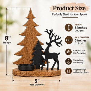 Modern <b>Wooden</b> <b>Christmas</b> <b>Tree</b> And Reindeer Decor Set Tabletop Holiday Decoration Multi Piece Package Winter Home Ornament - Product Image 3