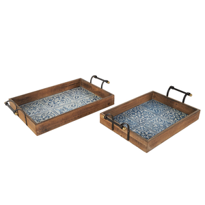 Plateaux de service de luxe en bois naturel avec poignées Organisateur de petit-déjeuner en aluminium et plateau d'artisanat décoratif - Product Image 6