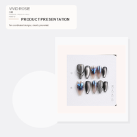Ongles press-on faits à la main, longs, en forme d'amande, noirs, argentés, bleus, iridescents, effet chrome, papillon, faux ongles pour femmes, 10 pièces