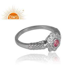 แหวนพลอยบุษราคัมสีชมพูสีเงินและสีขาวสำหรับผู้หญิงเครื่องประดับดีไซน์ตามสั่งของขวัญสำหรับผู้หญิง - Product Image 4