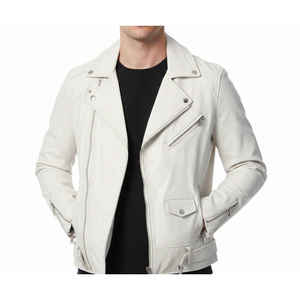 Chaqueta de Motero Daft Punk para Hombre en Cuero Blanco, Piel de Vacuno Genuina, Cierre con Cremallera - Product Image 1