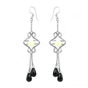 Boucles d'oreilles pendantes en argent 925 pour femmes, onyx noir, plaqué or, avec perle et diamant pour mariage - Product Image 3