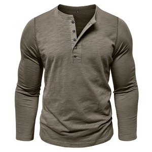 Camiseta informal de manga larga para hombre, Top ajustado con cuello Henley, transpirable, 100% algodón, Color sólido para trabajo al aire libre - Product Image 3