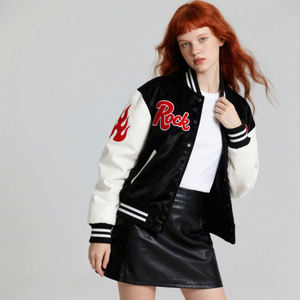 Veste universitaire brodée Rock, noir et blanc, manches flamboyantes, unisexe adulte, vêtement de sport - Product Image 3